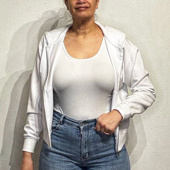 If It Were Me White Full Zip Crop Hooded Jacket Sz S - Picture 7 of 12